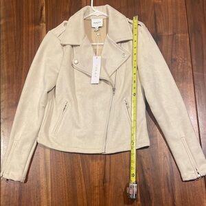 Beige Faux Suede Moto Jacket